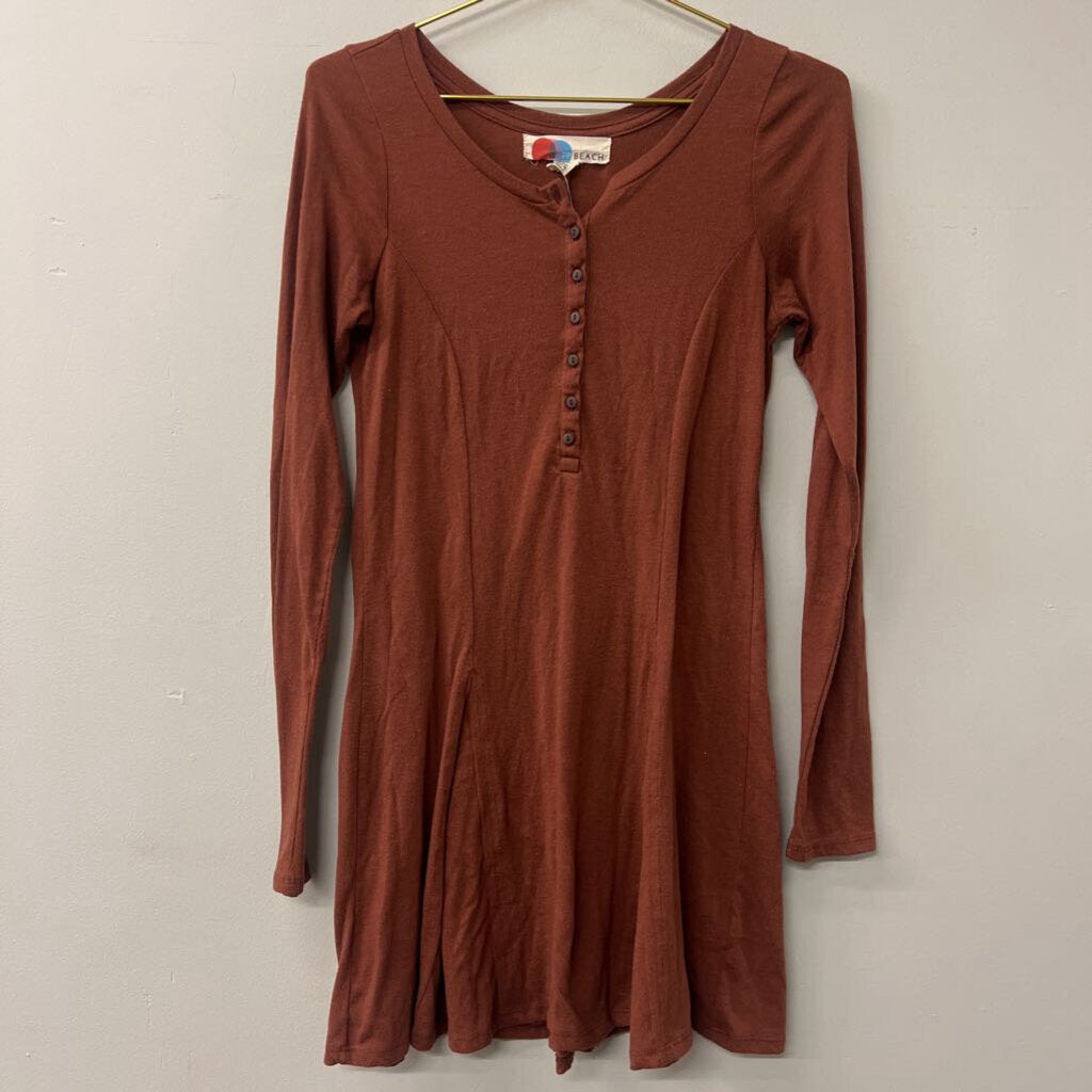 FP Beach Orange Long Sleeve Henley Dress Small