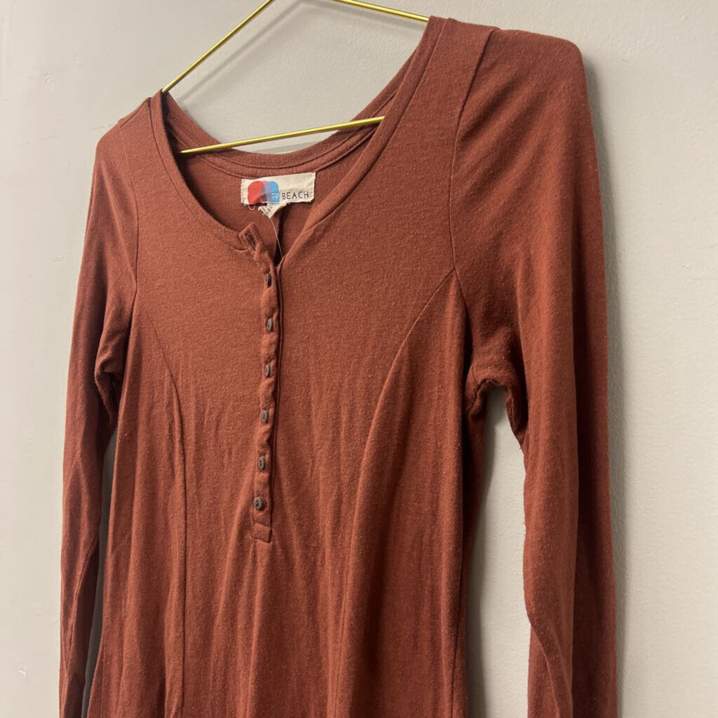 FP Beach Orange Long Sleeve Henley Dress Small