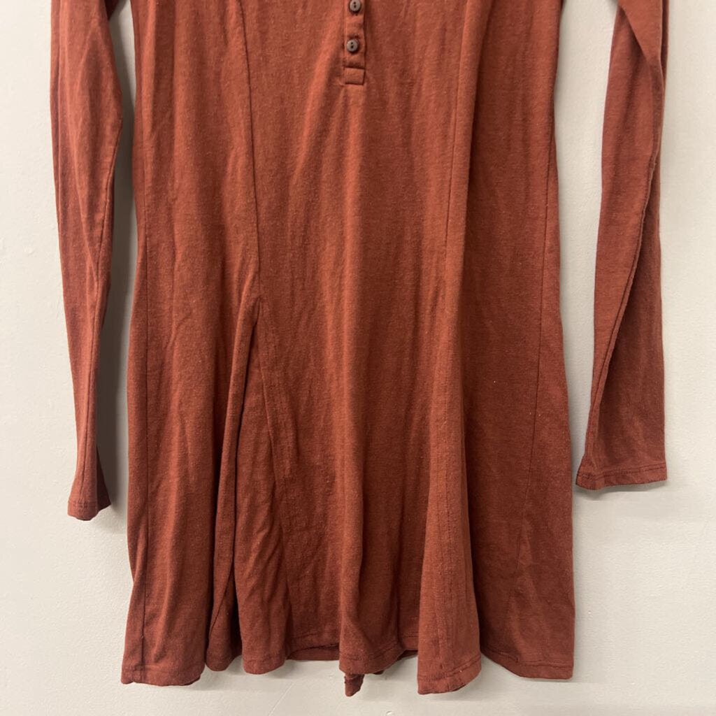 FP Beach Orange Long Sleeve Henley Dress Small