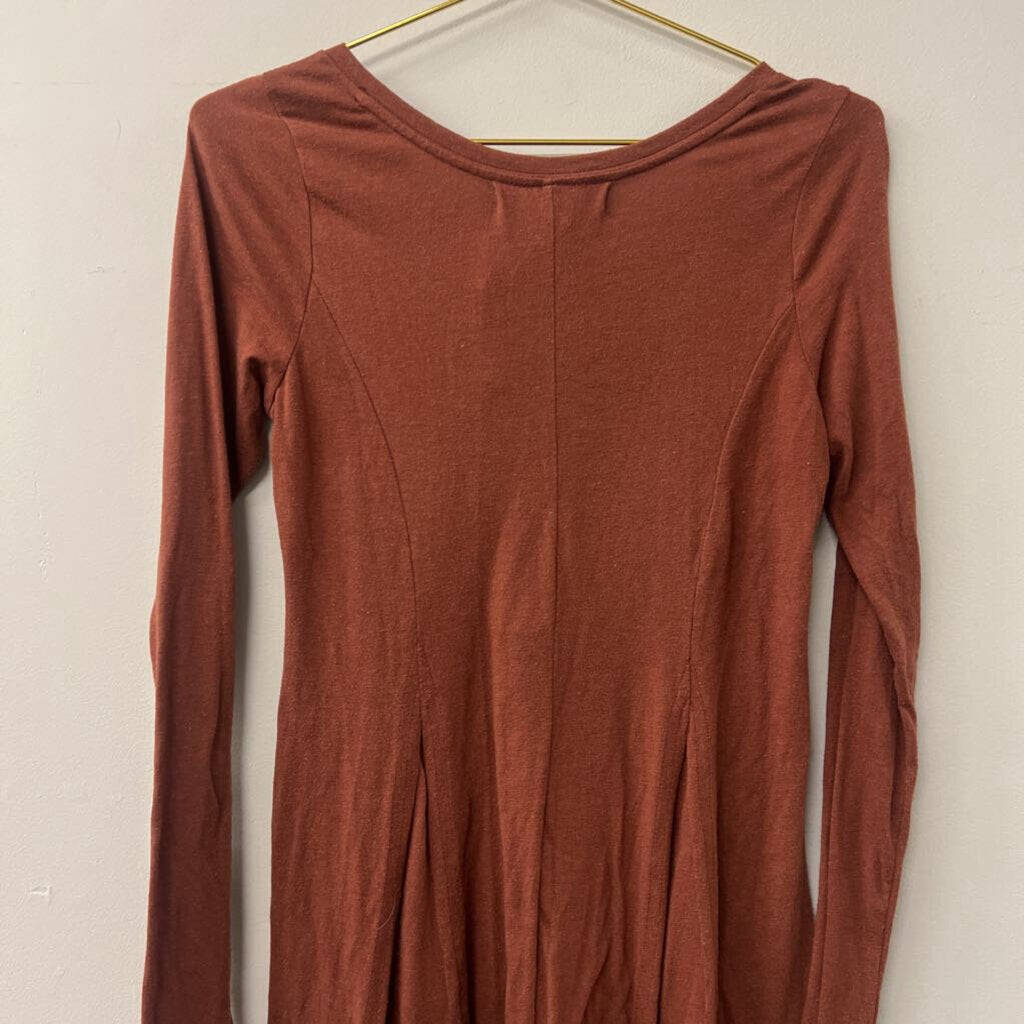 FP Beach Orange Long Sleeve Henley Dress Small