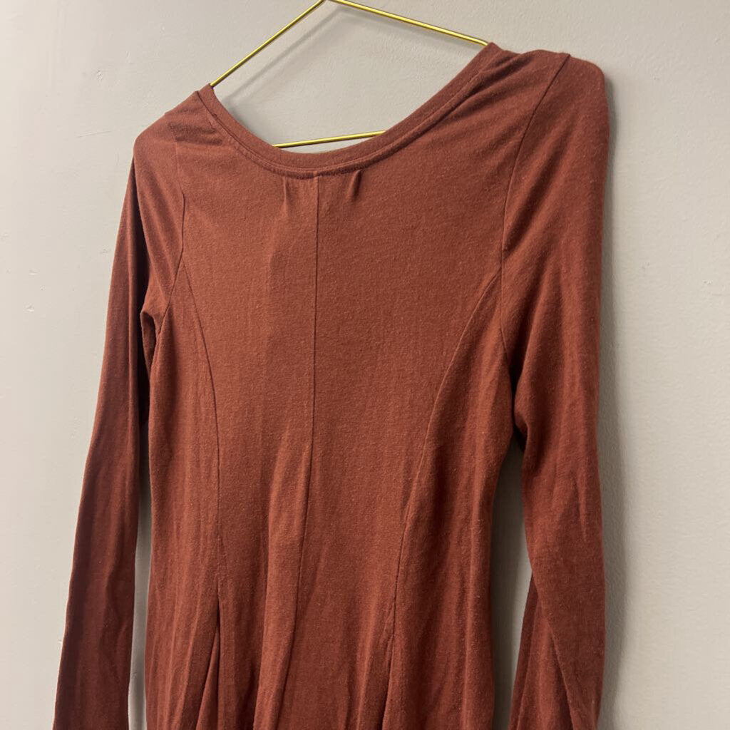 FP Beach Orange Long Sleeve Henley Dress Small