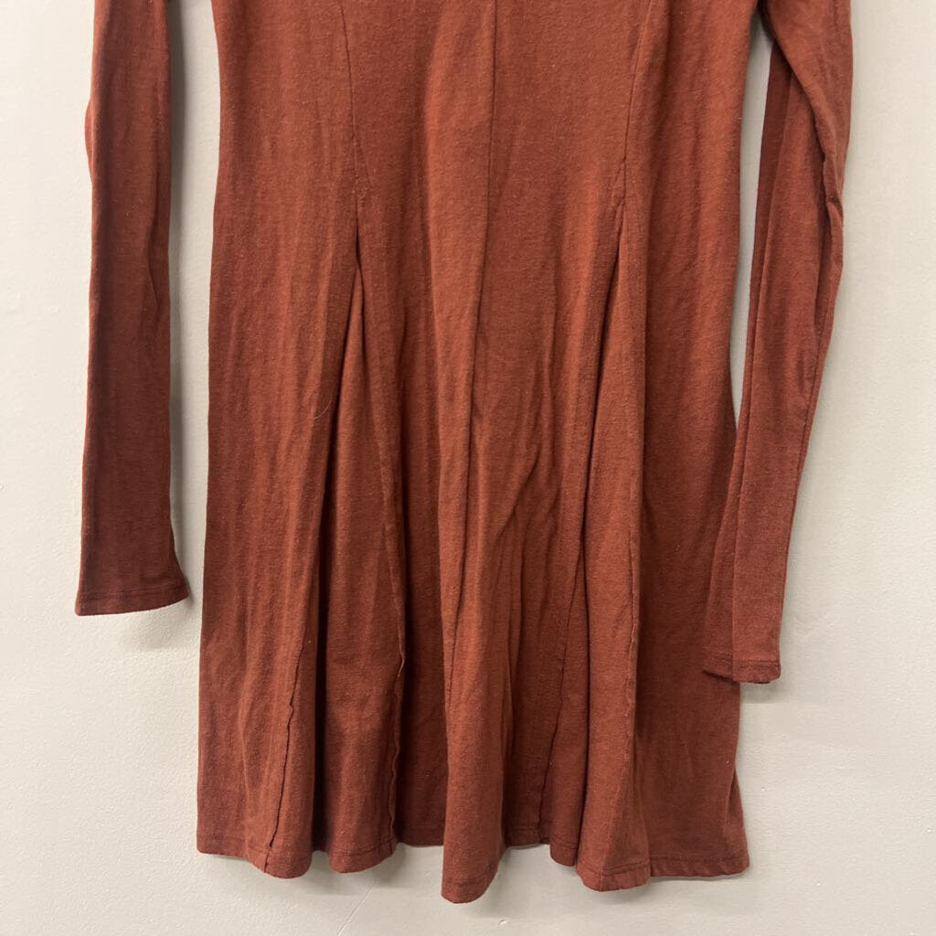 FP Beach Orange Long Sleeve Henley Dress Small