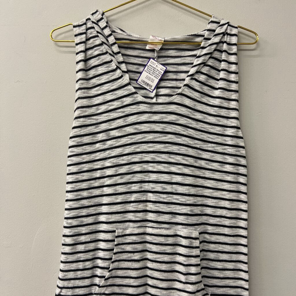 Merona Black/ White Striped Sleeveless Dress With Hood Small