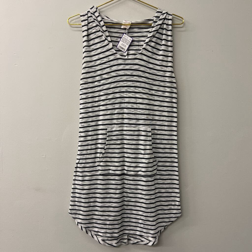 Merona Black/ White Striped Sleeveless Dress With Hood Small