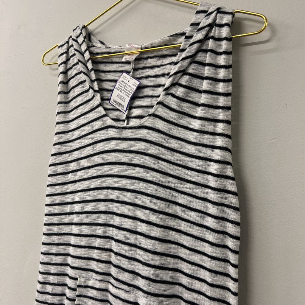 Merona Black/ White Striped Sleeveless Dress With Hood Small