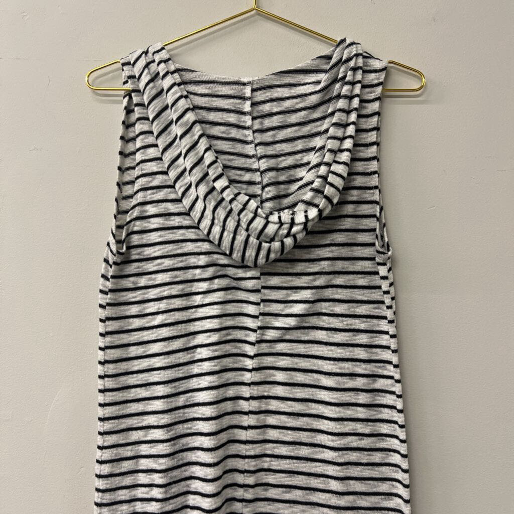 Merona Black/ White Striped Sleeveless Dress With Hood Small