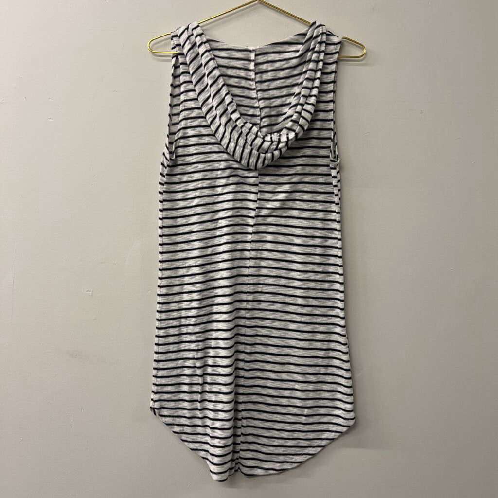 Merona Black/ White Striped Sleeveless Dress With Hood Small