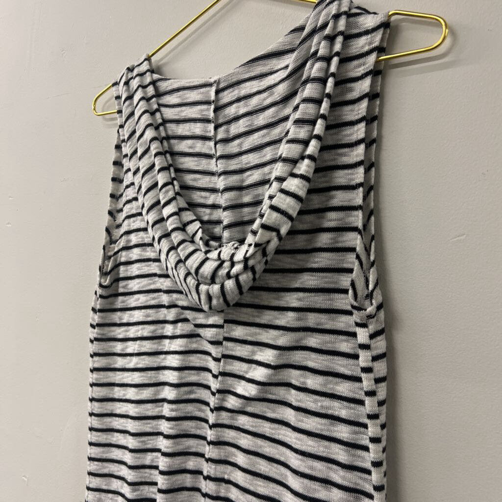 Merona Black/ White Striped Sleeveless Dress With Hood Small