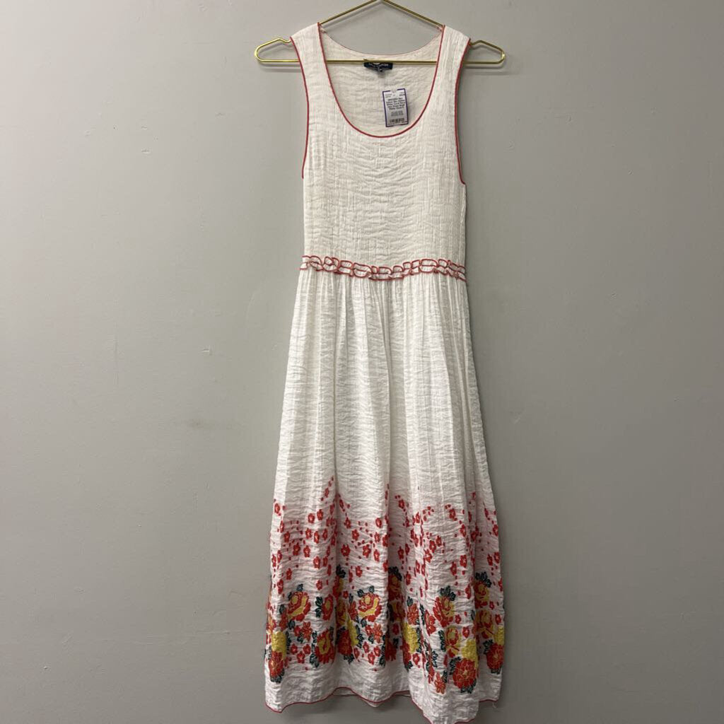 Max Edition White/ Coral Floral Hem Dress Small