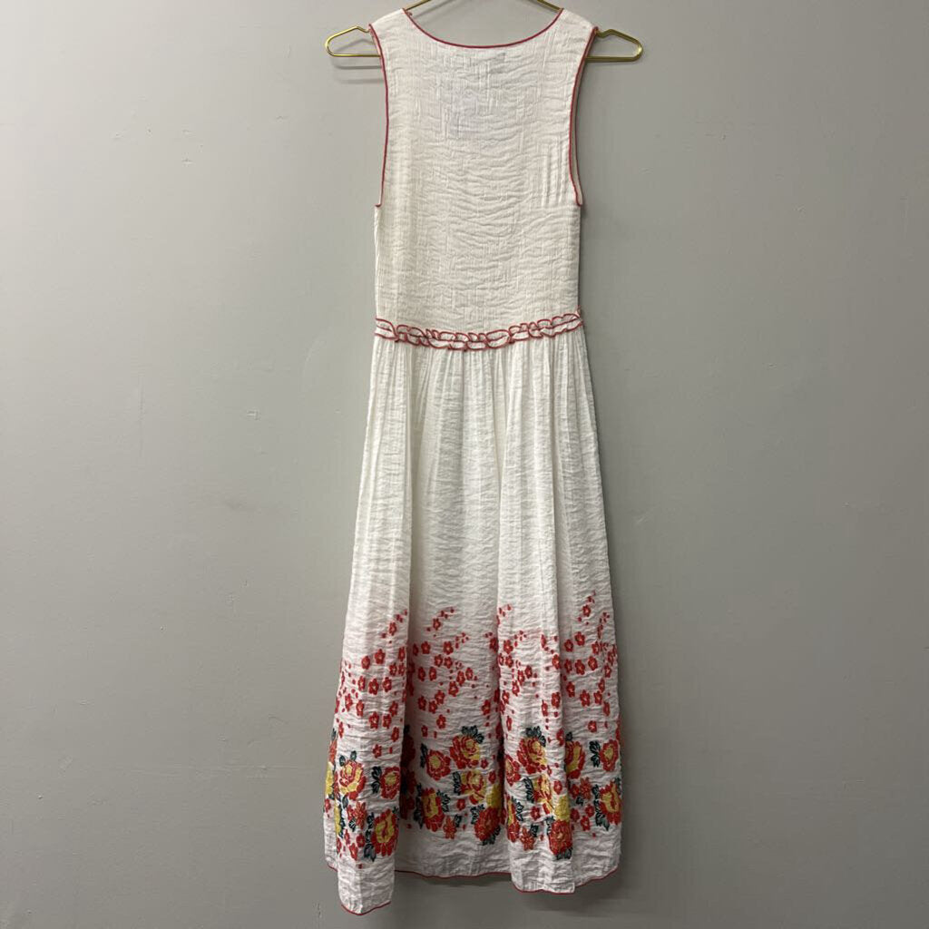 Max Edition White/ Coral Floral Hem Dress Small