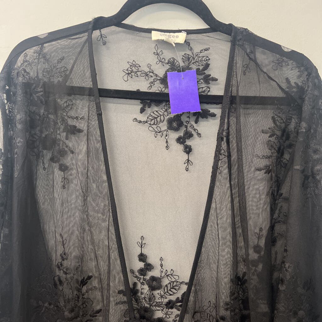 Umgee Black Lace Sheer Kimono Small