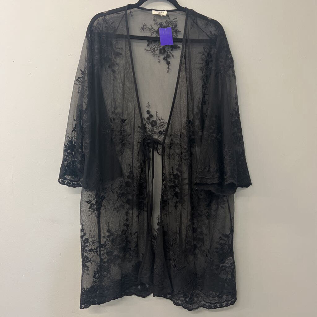 Umgee Black Lace Sheer Kimono Small