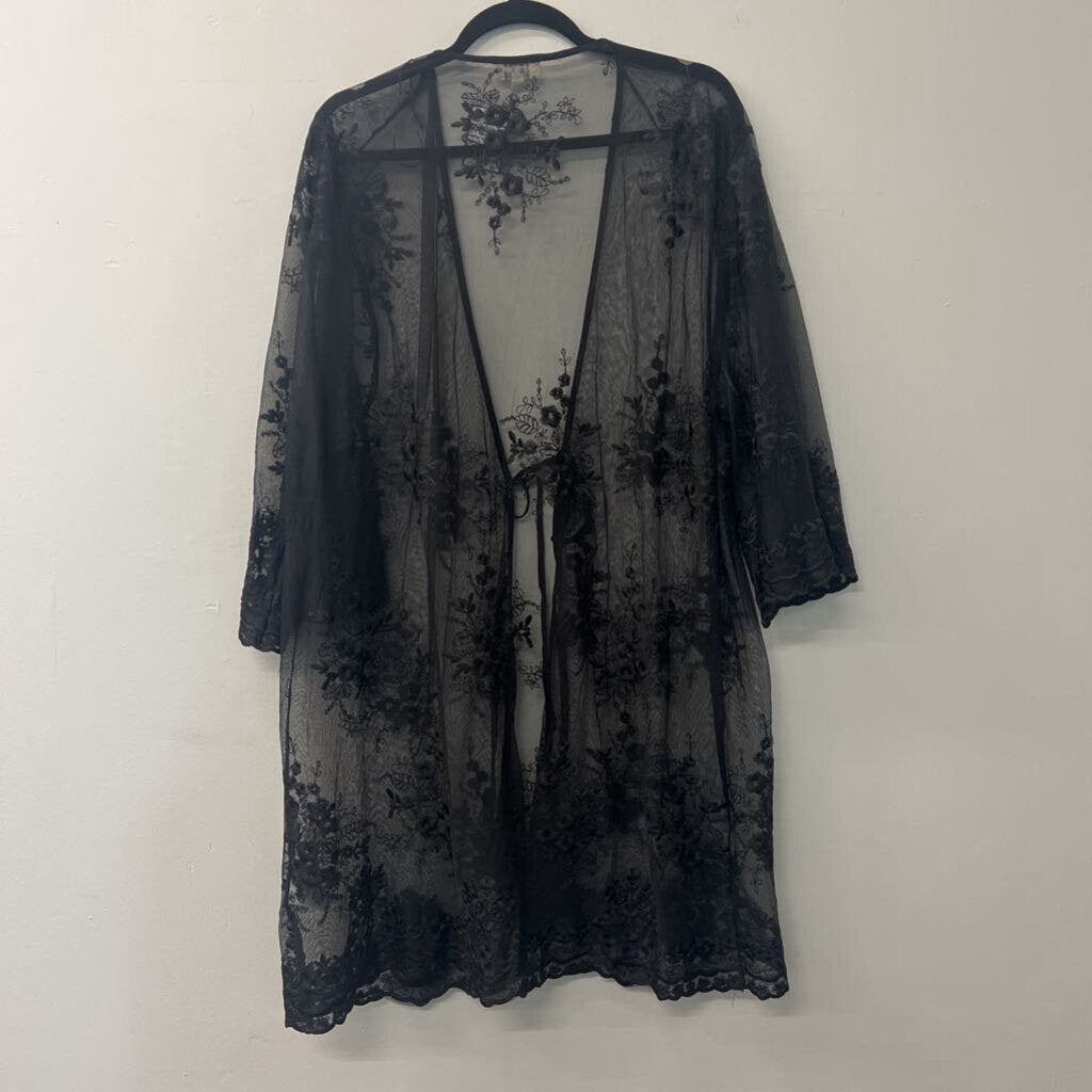 Umgee Black Lace Sheer Kimono Small