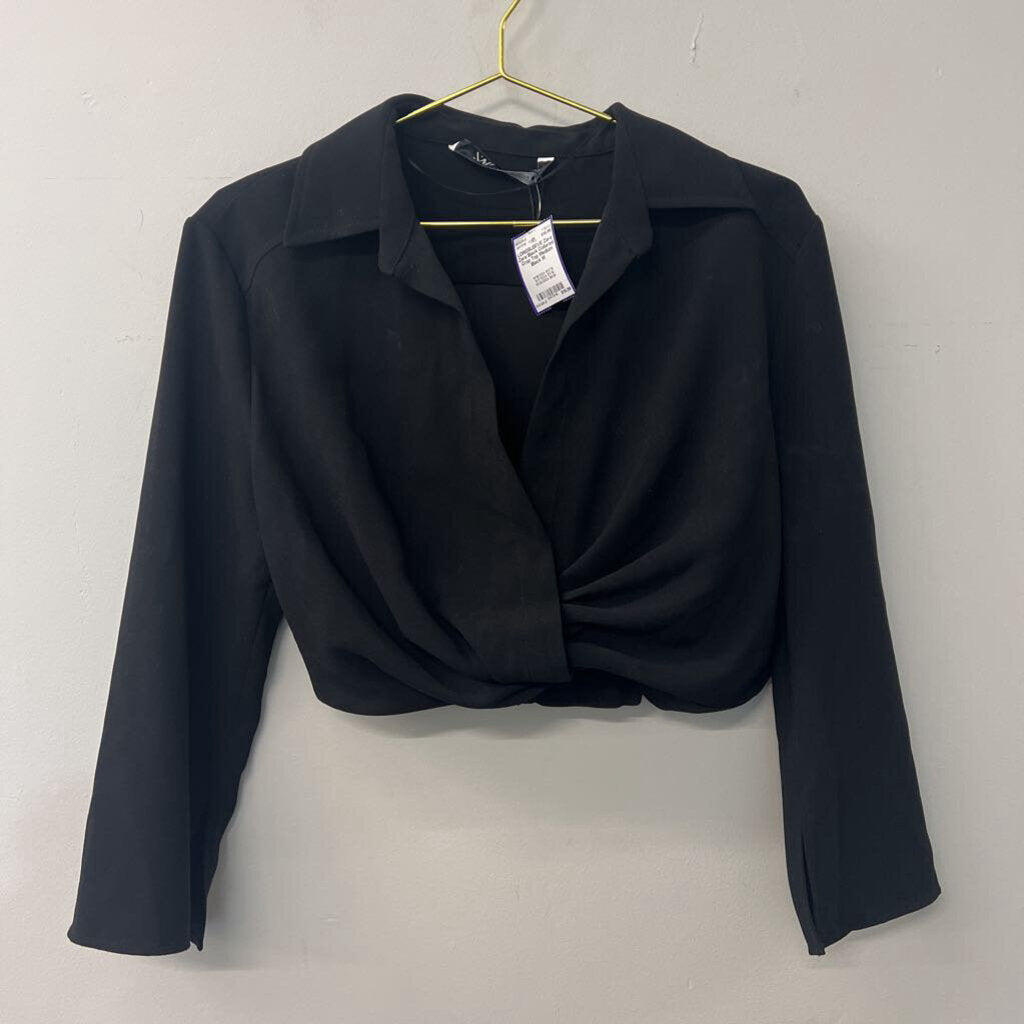 Zara Black Collared Crop Top Medium