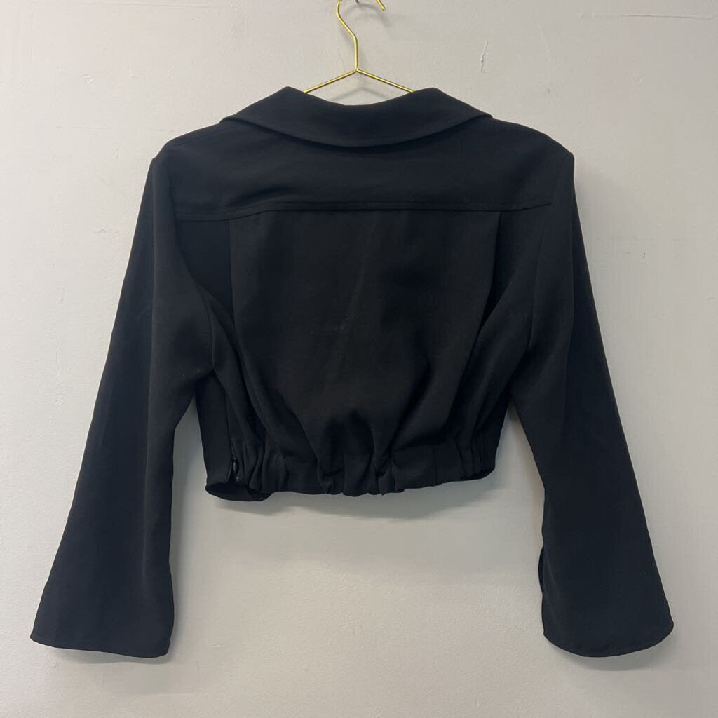 Zara Black Collared Crop Top Medium