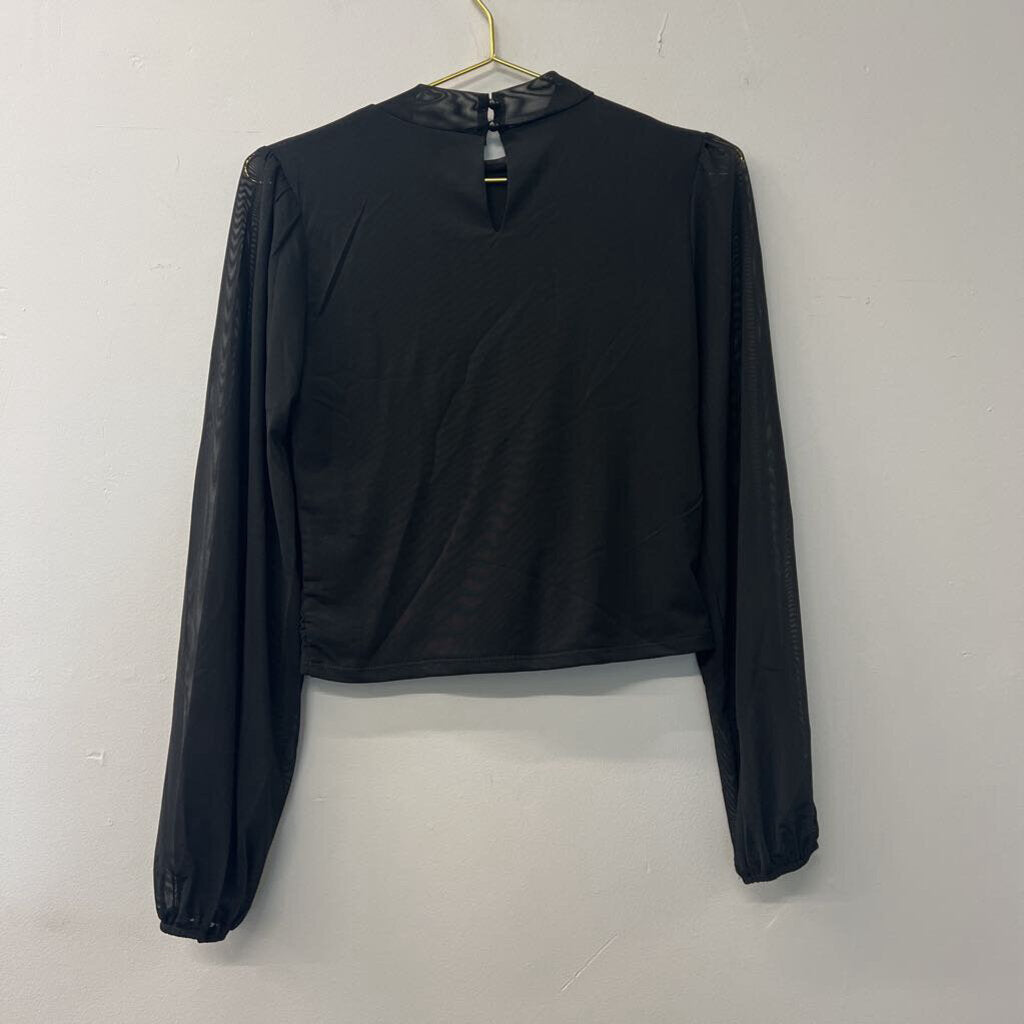 Black Mesh Longsleeve Ruched Crop Top Medium