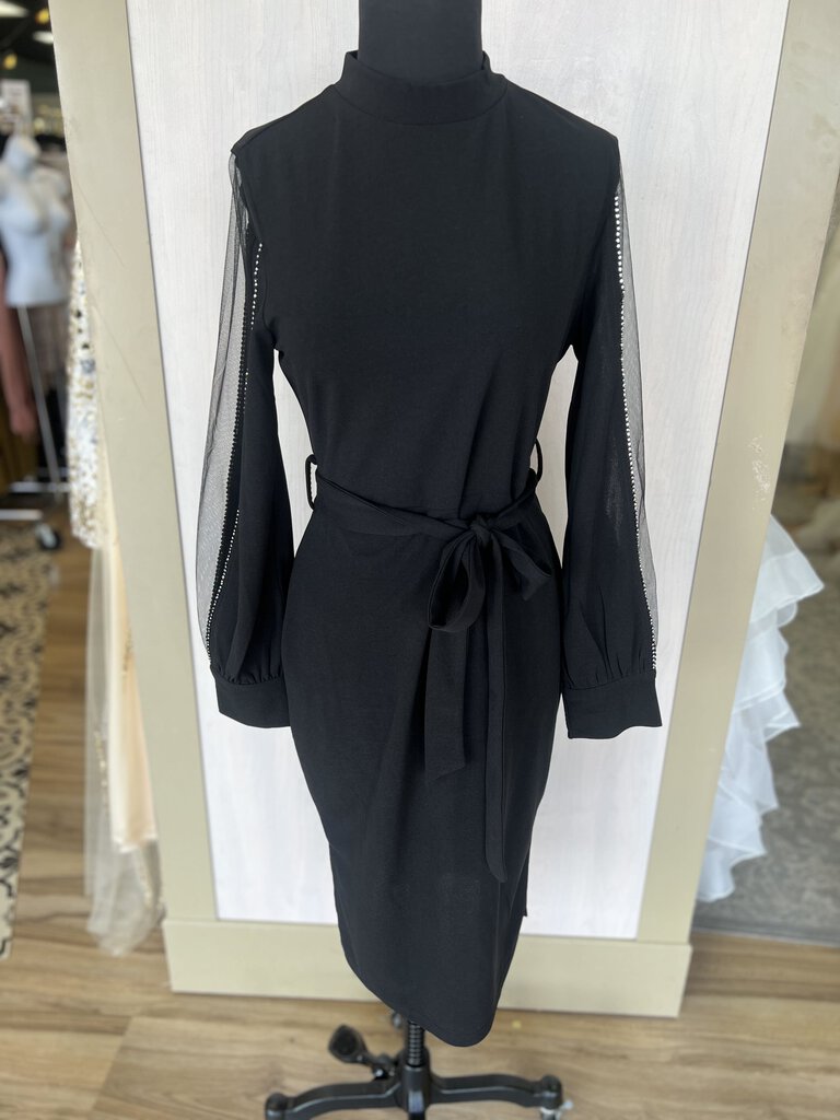 Black Longsleeve Dress with Mesh Sleeves Large