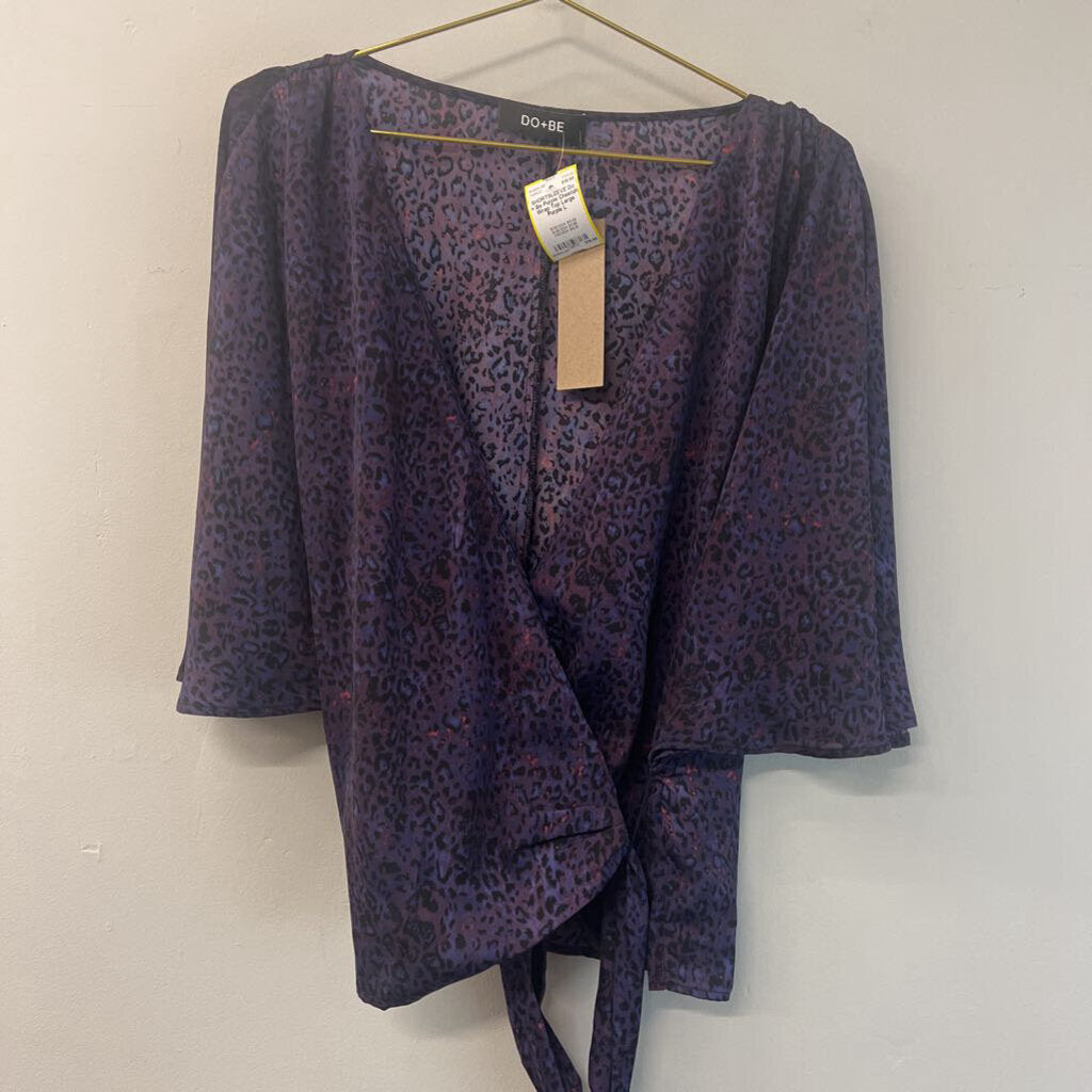 Purple Cheetah Wrap Top Large