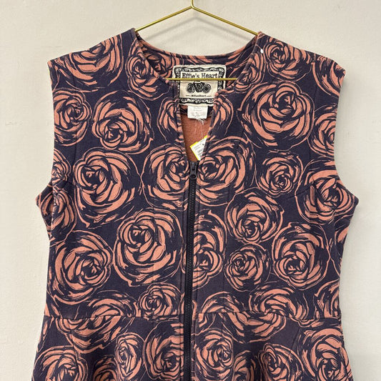 Effie's Heart Brown Rose Print Zipper Front Dress Extra Large