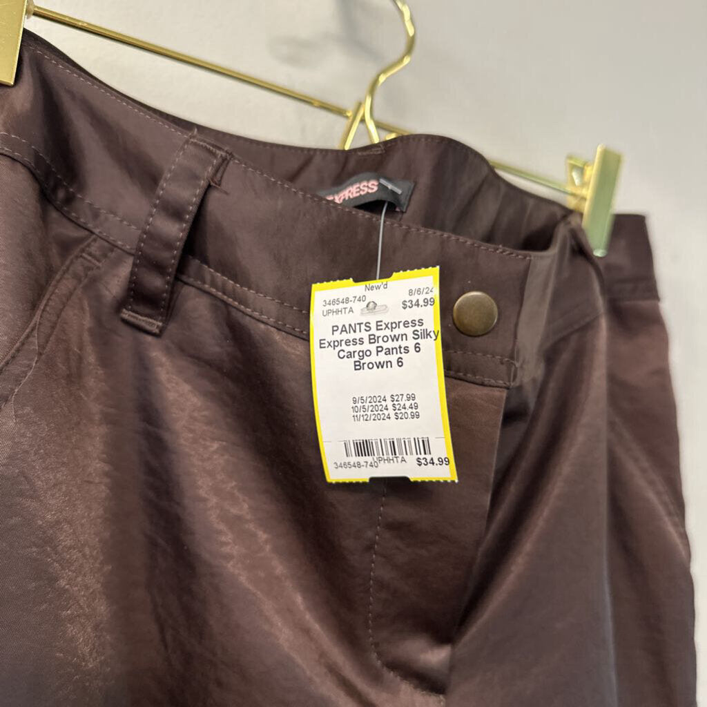 Express Brown Silky Cargo Pants 6