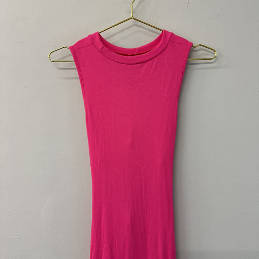 Pink Ribbed Tie Waist Midi Dress Small