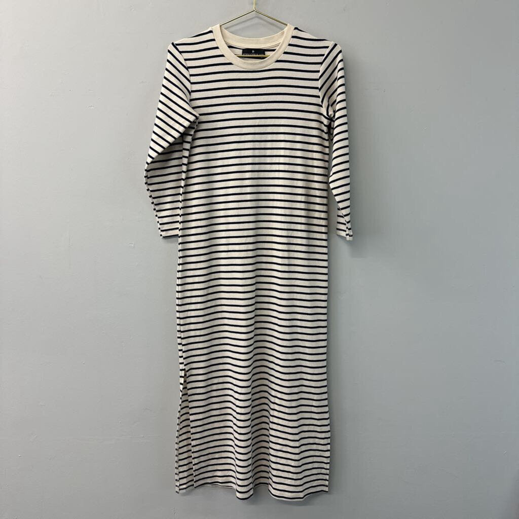 Pomander Place Cream/ Navy Striped Maxi Dress With Sleeves Extra Small