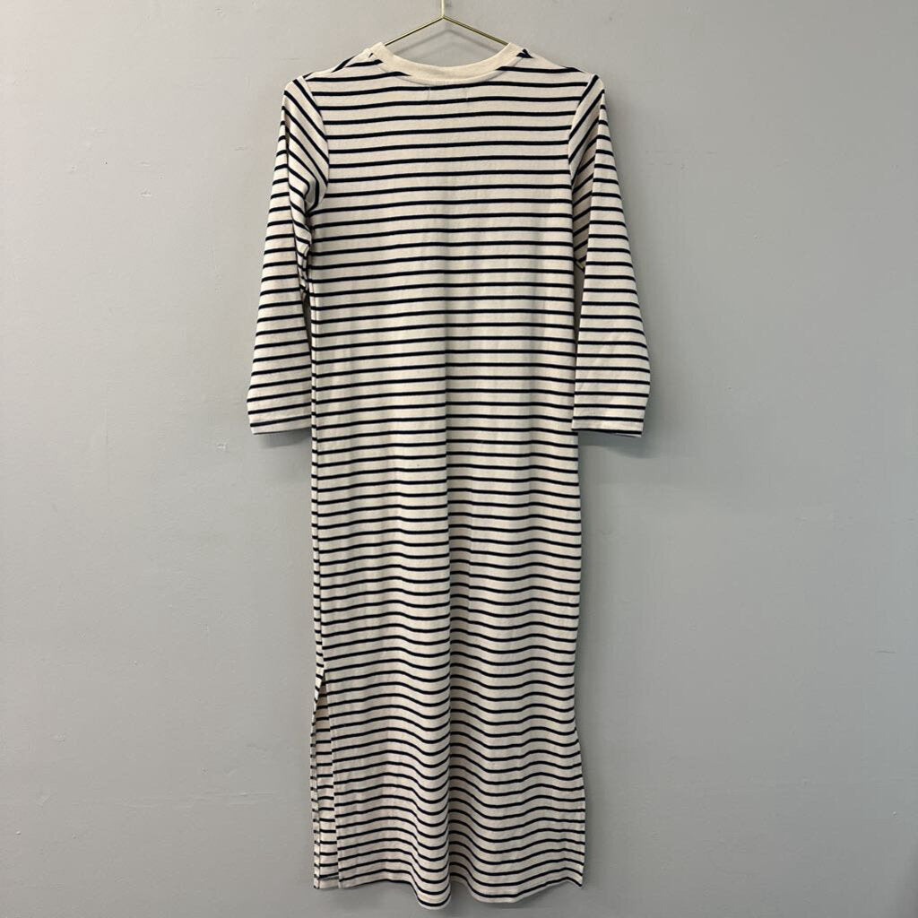 Pomander Place Cream/ Navy Striped Maxi Dress With Sleeves Extra Small