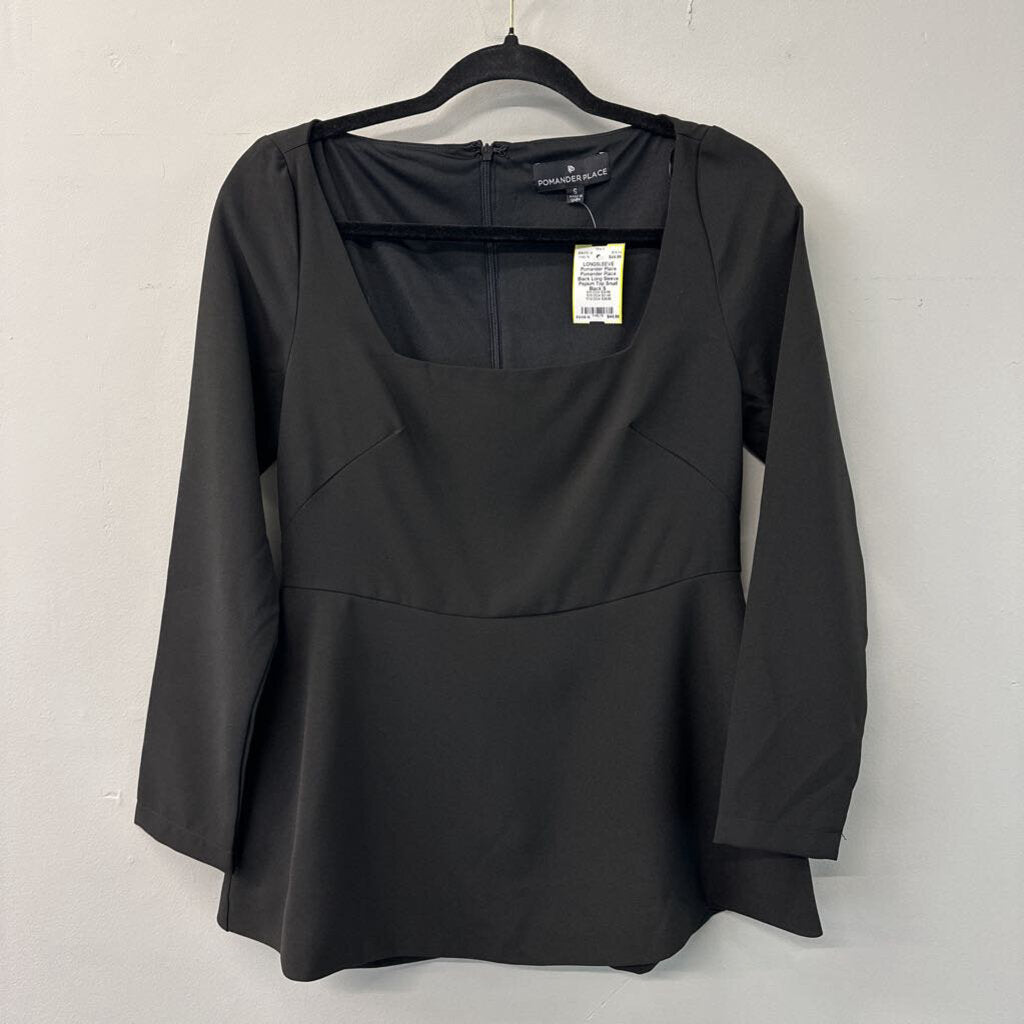 Pomander Place Black Long Sleeve Peplum Top Small