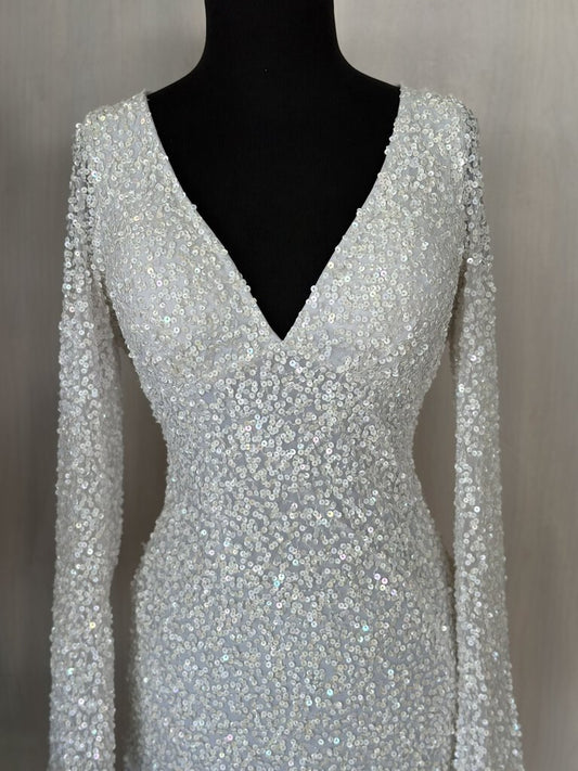 Scala White Sequined Longsleeve Homecoming Dress