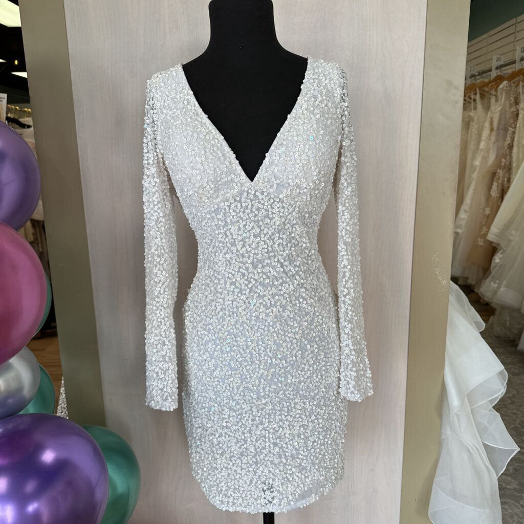 Scala White Sequined Longsleeve Homecoming Dress