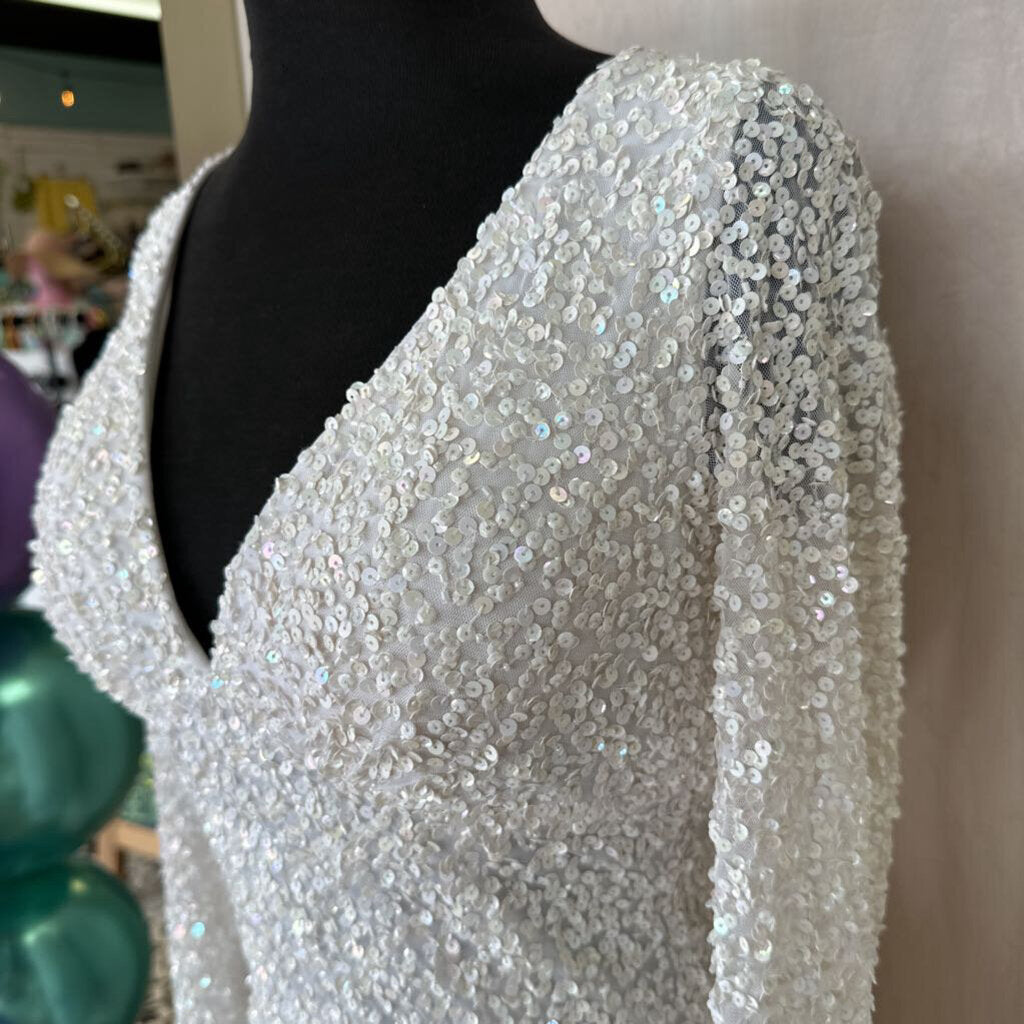 Scala White Sequined Longsleeve Homecoming Dress