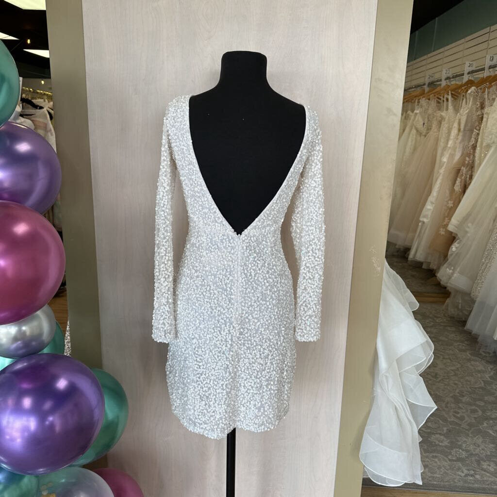 Scala White Sequined Longsleeve Homecoming Dress