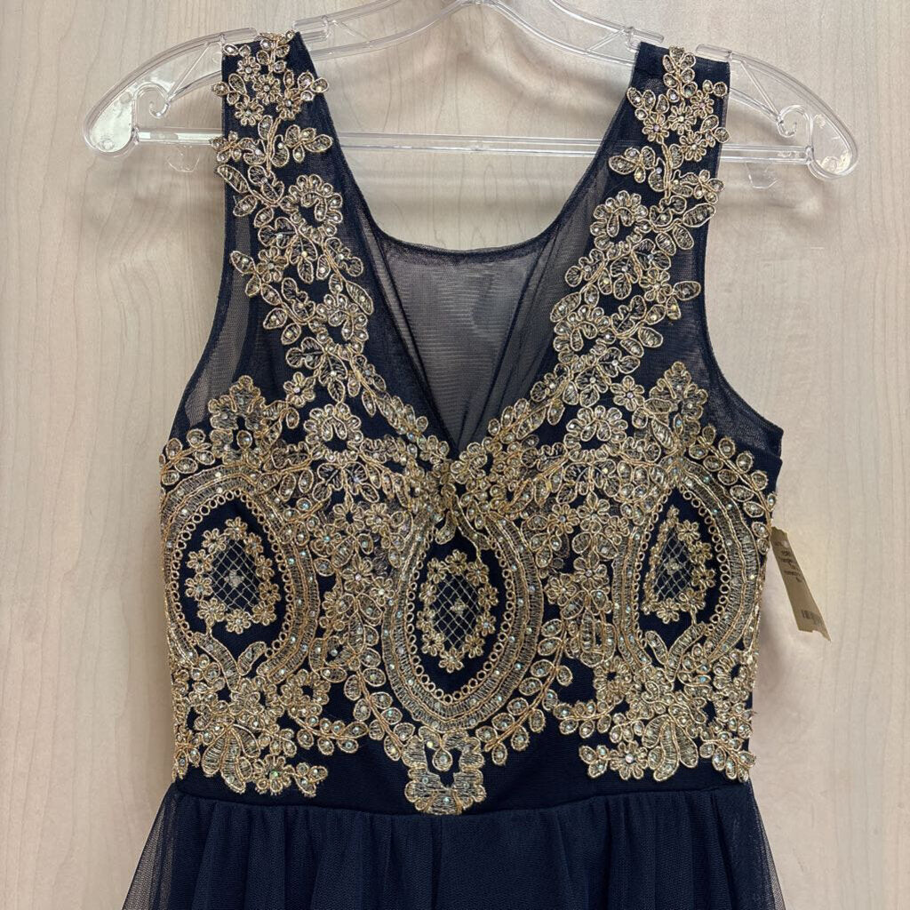Gold Detail Top Navy Homecoming Dress
