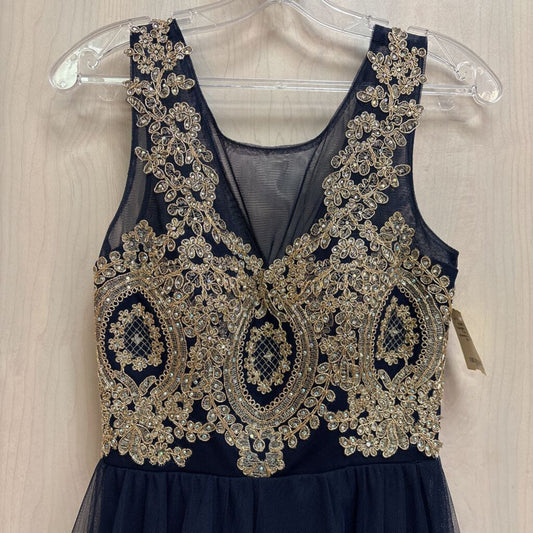 Gold Detail Top Navy Homecoming Dress