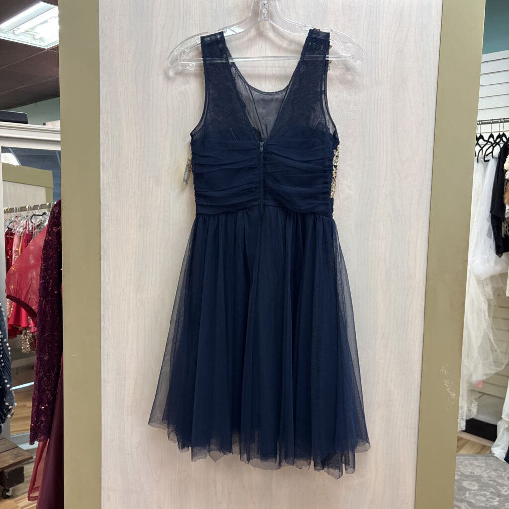 Gold Detail Top Navy Homecoming Dress