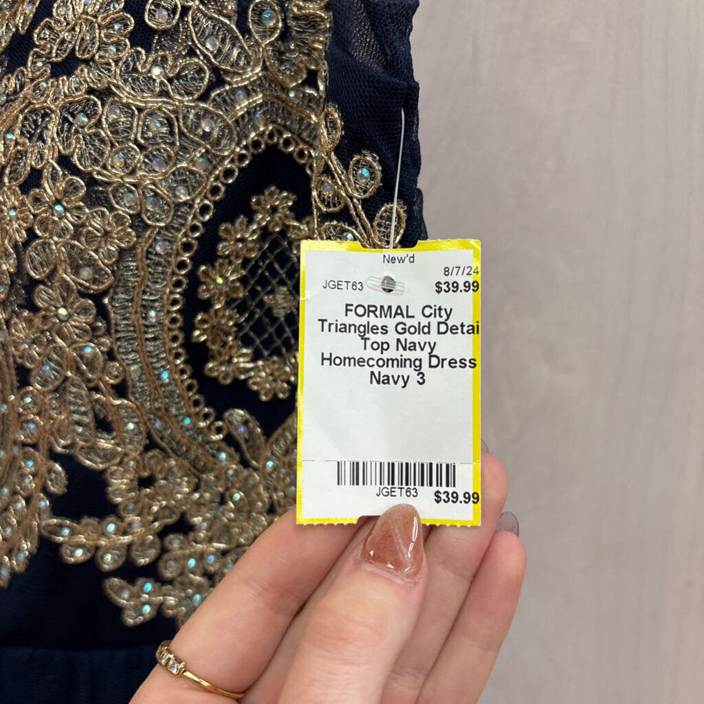 Gold Detail Top Navy Homecoming Dress