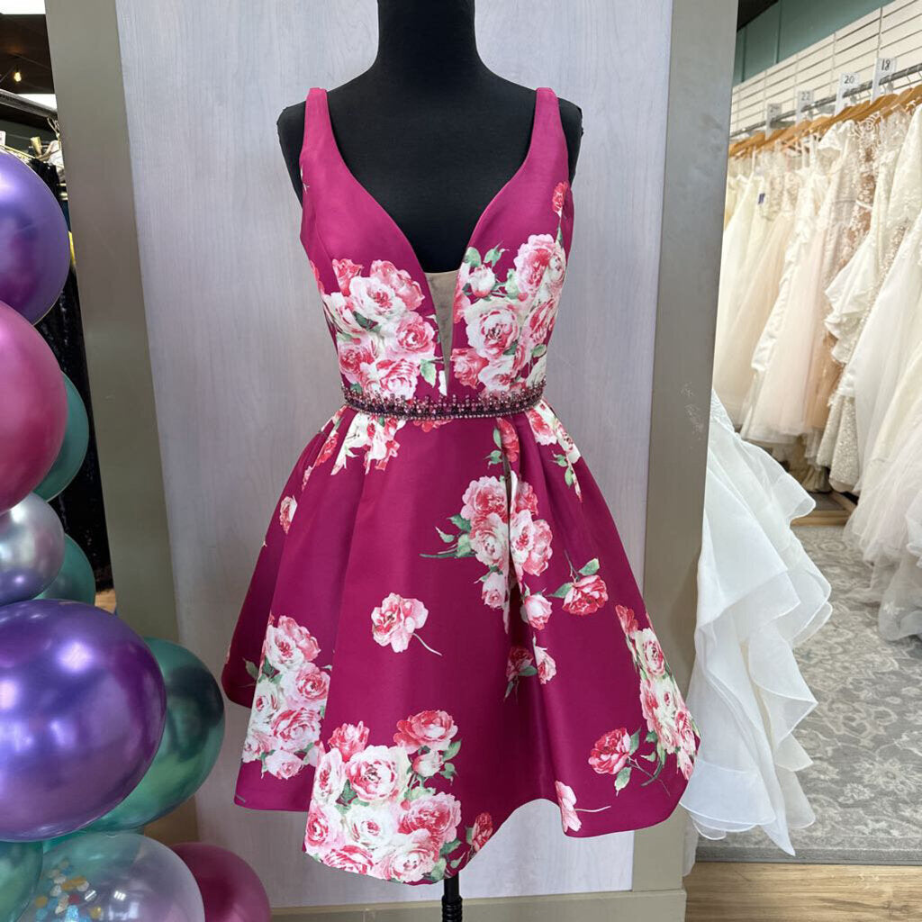 Sherri Hill Fuchsia Floral Homecoming Dress 6 Sherri Hill Fuchsia Floral Homecoming Dress 6