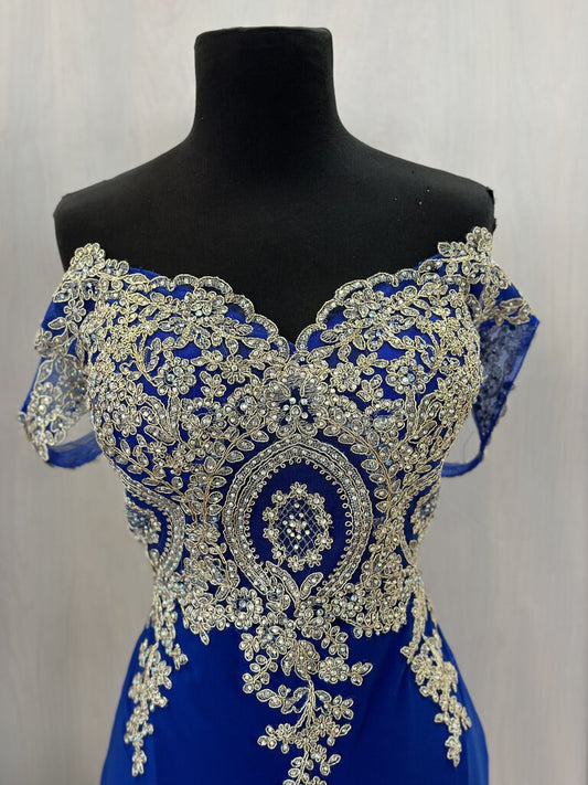 Royal Blue/Gold Brocade Cocktail Dress 12