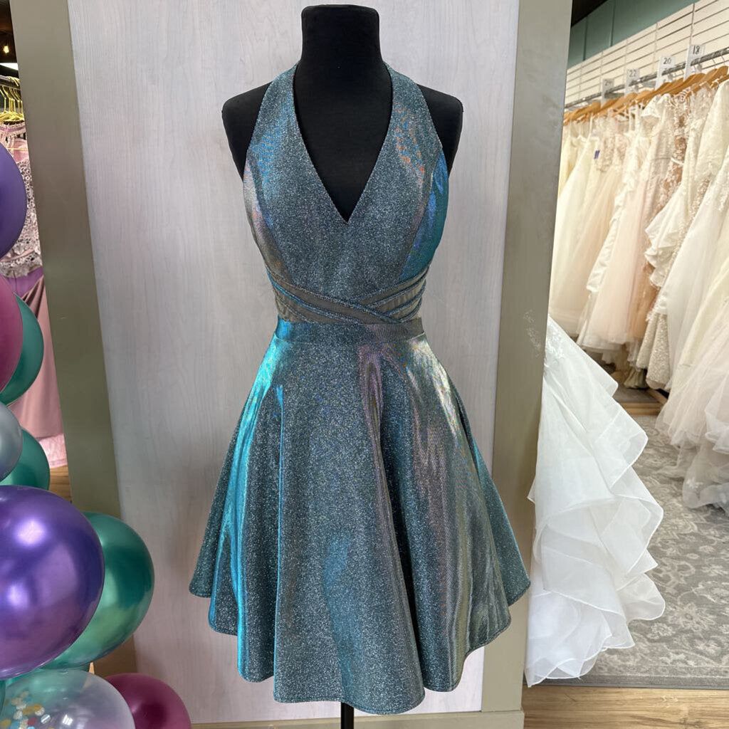 Green/Blue Shimmer Halter Homecoming Dress 6