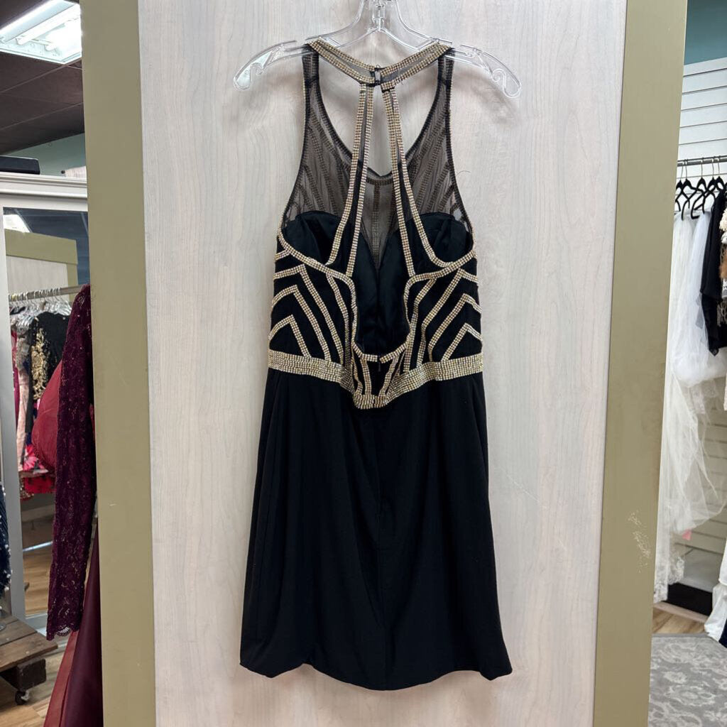 Black Highneck Sparkle Fitted Dress 16