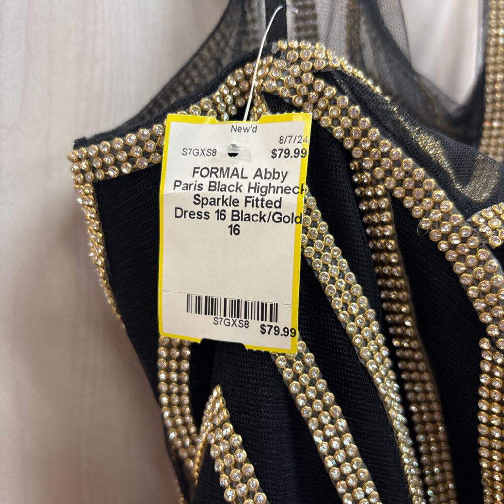 Black Highneck Sparkle Fitted Dress 16