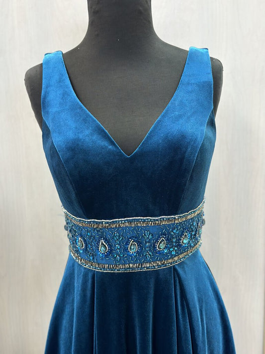 Teal Velvet Dress with Jewel Waist 4