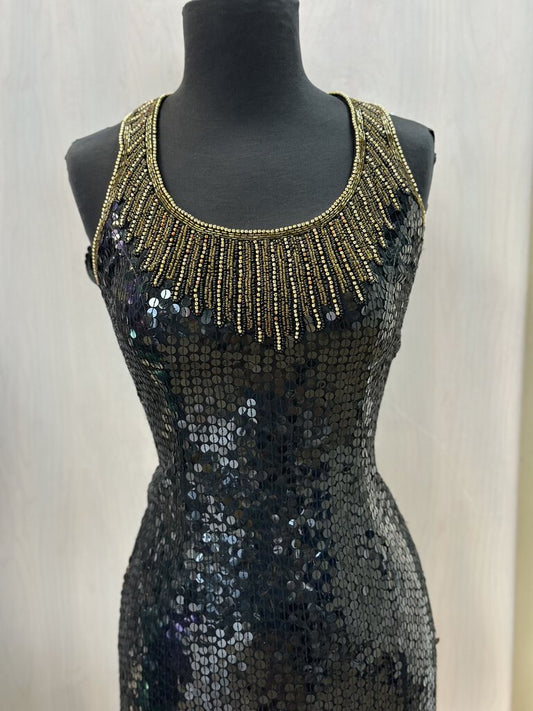 Vintage Black Sequin/Beaded Cocktail Dress Medium