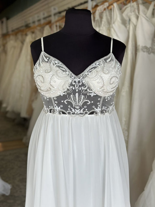 NWT Jessica McClintock Beaded Top Chiffon Bridal Dress 16 (700119)