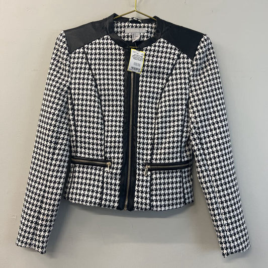 H&M Leather Detail Houndstooth Blazer 4