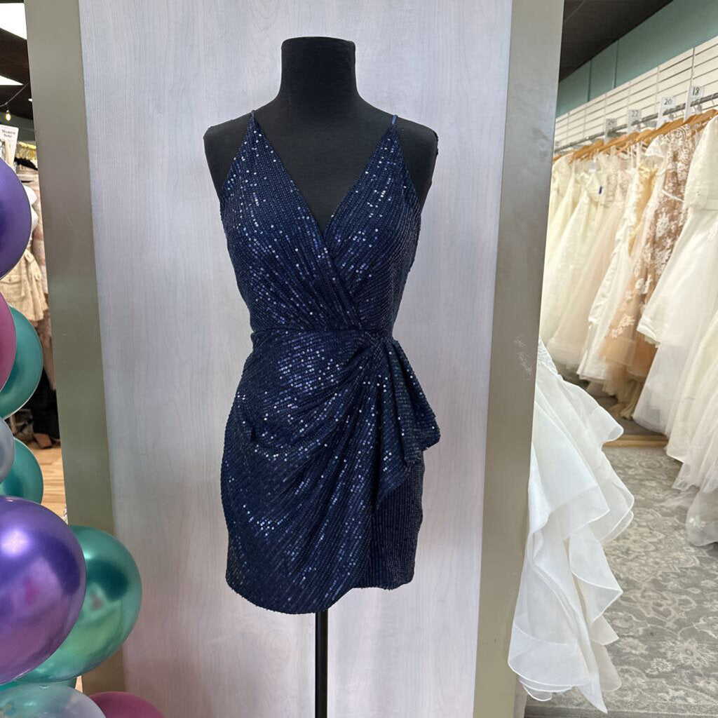 Navy Sequin Homecoming Dress