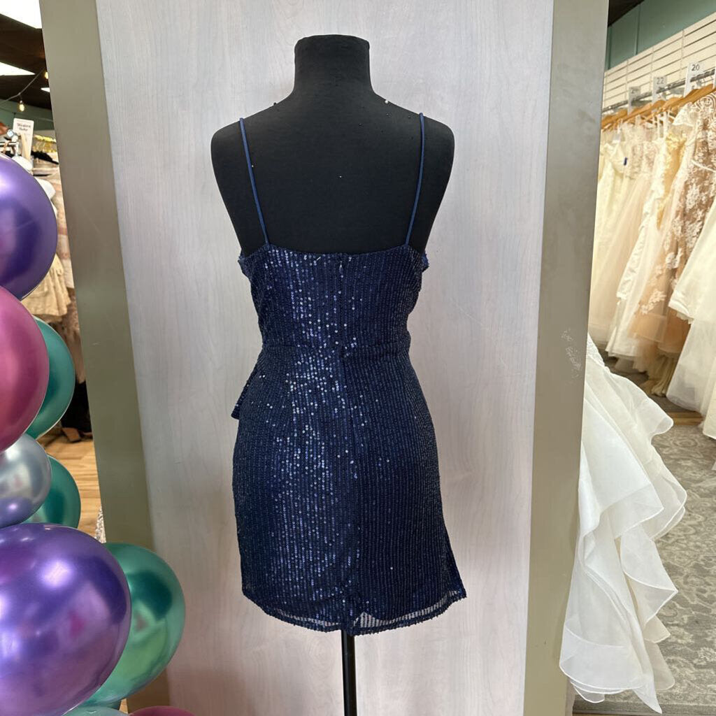 Navy Sequin Homecoming Dress