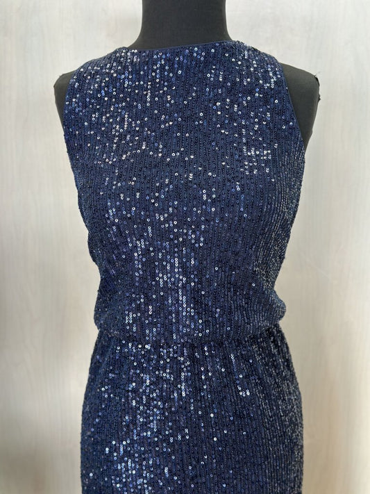 Navy Sequin Highneck Cocktail Dress 8