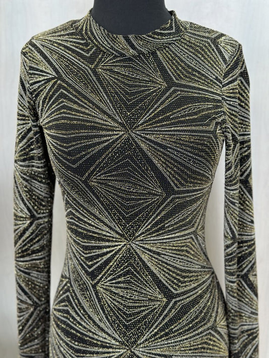 Black/Gold Shimmer Geo Print Dress Medium