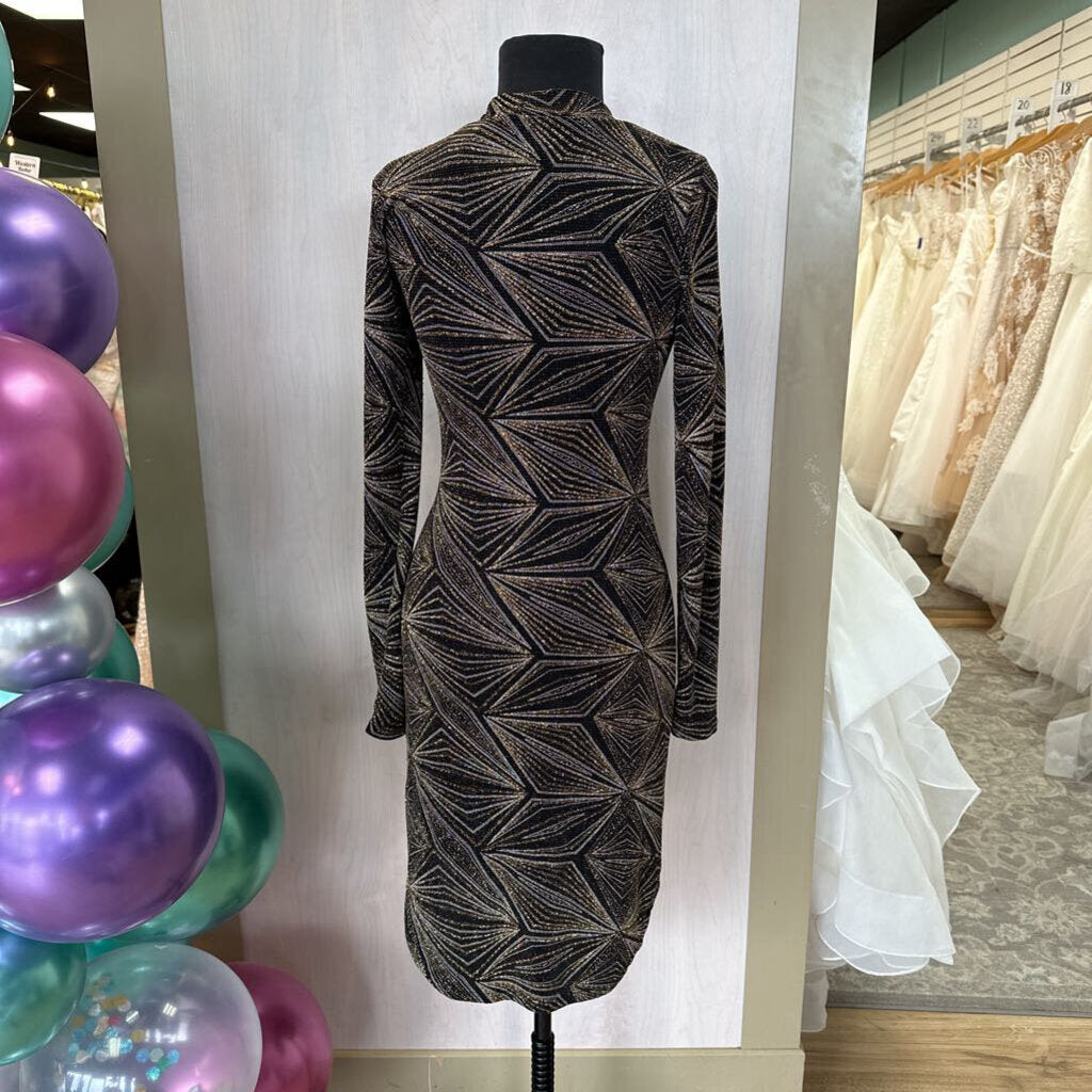 Black/Gold Shimmer Geo Print Dress Medium